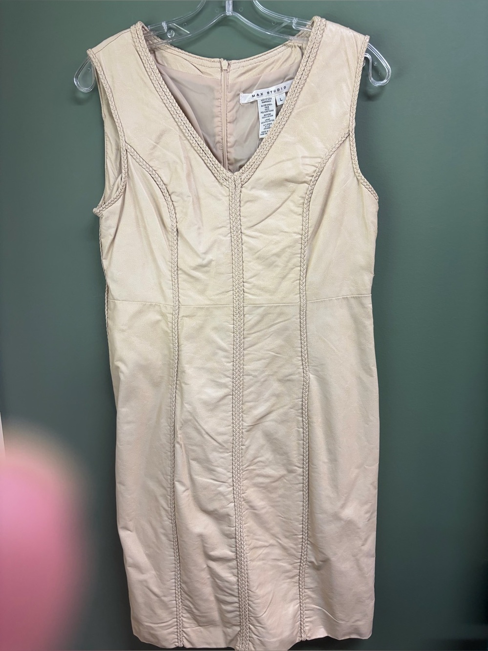 Max Studio Cream Braided-Trim vegan leather Sheath Dress